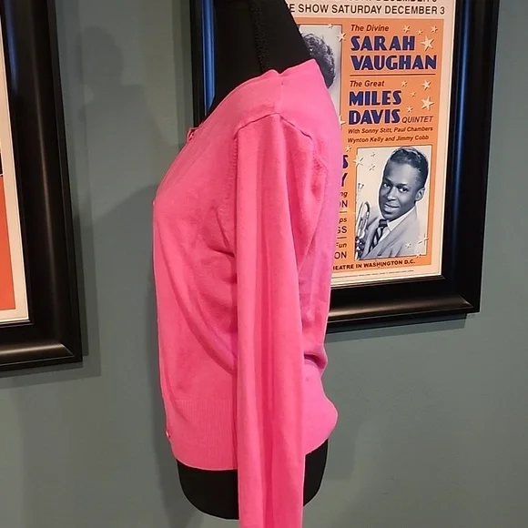 Pink Knit Button Down Cardigan Long Sleeve Sweater Medium - Picture 3 of 8